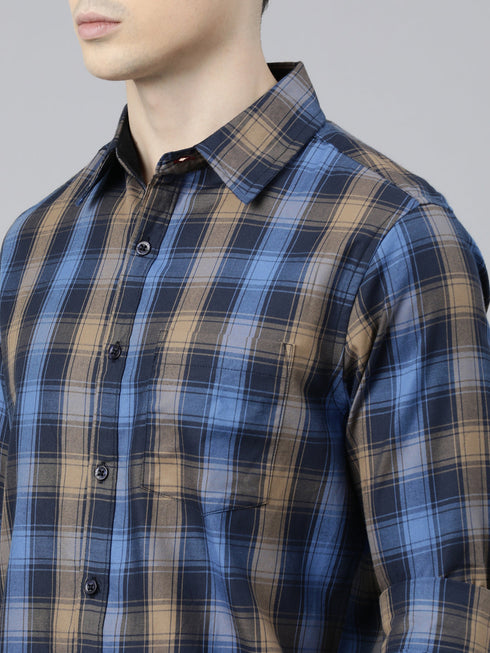 Navy Blue Checks Full Sleeves Shirt